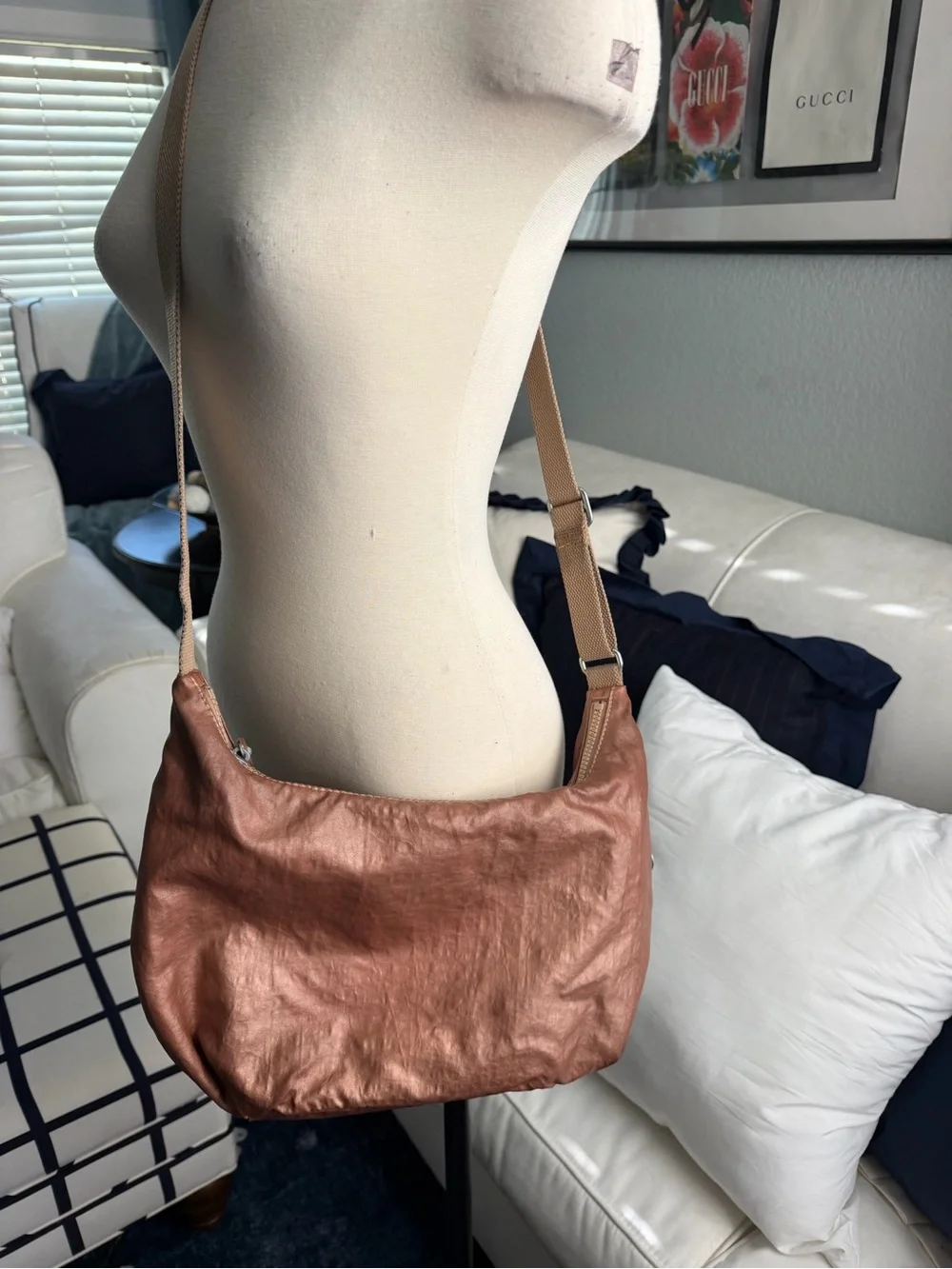 Women's Metallic Rose Crossbody Bag - Adjustable Strap